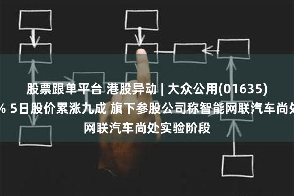 股票跟单平台 港股异动 | 大众公用(01635)再涨超18% 5日股价累涨九成 旗下参股公司称智能网联汽车尚处实验阶段