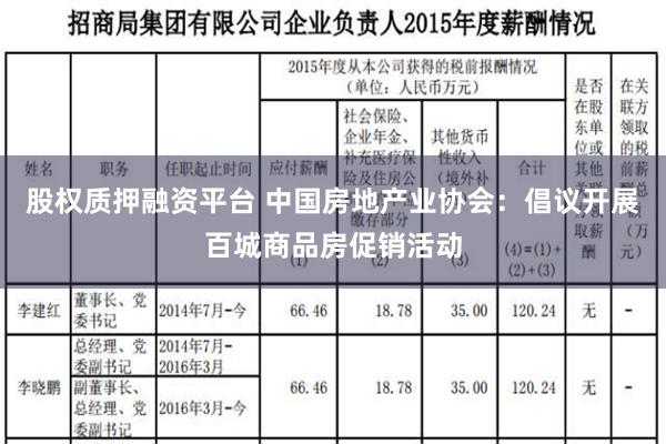 股权质押融资平台 中国房地产业协会：倡议开展百城商品房促销活动